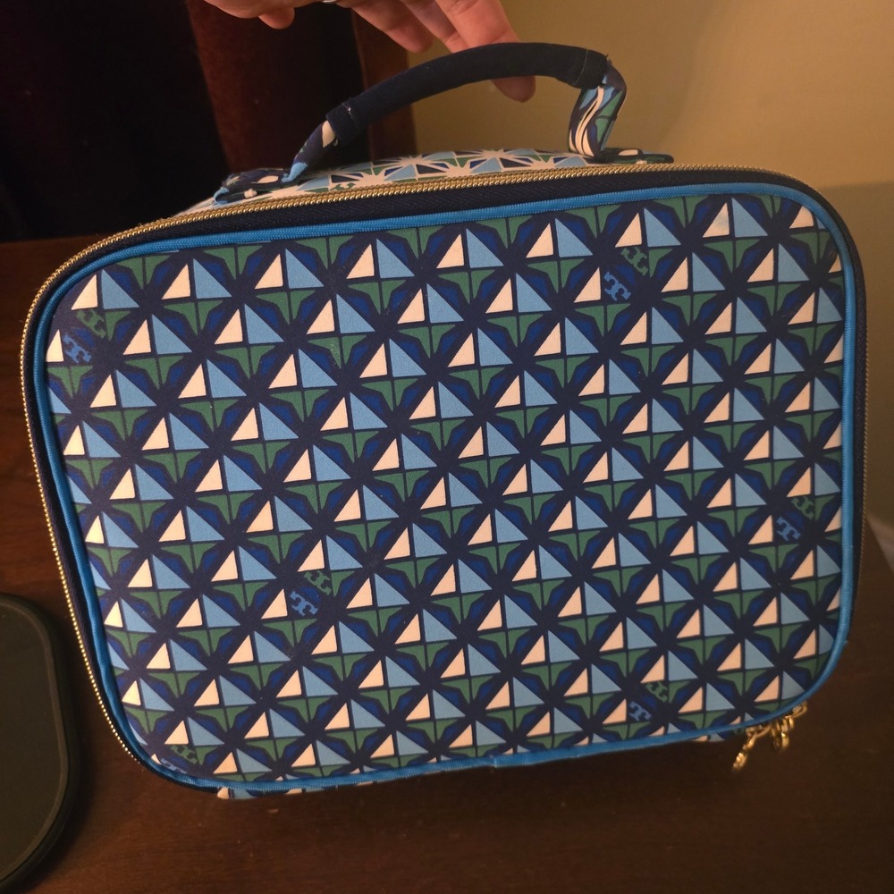 Tory Burch Target Geometric Lunch Box Womens OS Blue Green Polyester Preppy Rare